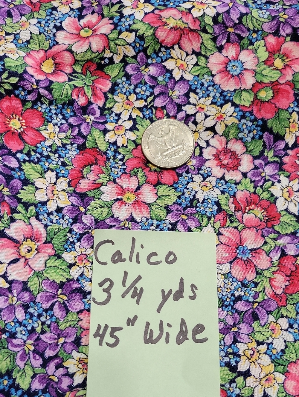 NWT Vibrant Floral Calico Fabric - Pink, Purple, Blue 3 1/4 Yards 100% cotton